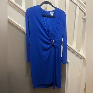 Royal blue embellished front wrap London Times dress